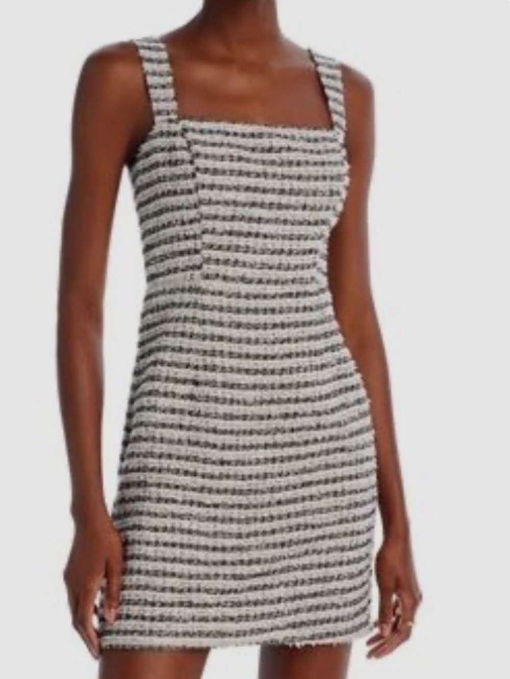 Aqua Tweed Knit Mini Dress in Dress Black, Pink and White with sequin accents